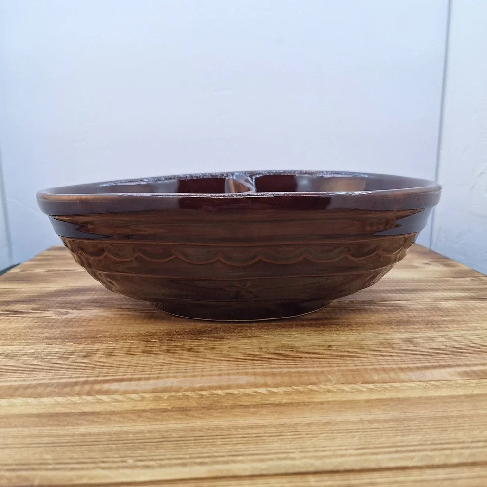 Vtg. Marcrest Daisy Dot stoneware divided serving‎ bowl Oven-Proof Brown 3x10x8
